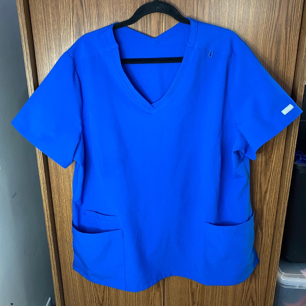 Maevn Scrub Top‎ Women 2XL Royal Blue V-Neck Short Sleeve Pockets 5001